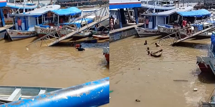 Ponte de trapiche desaba em Abaetetuba e embarcações afundam no mercado de peixe